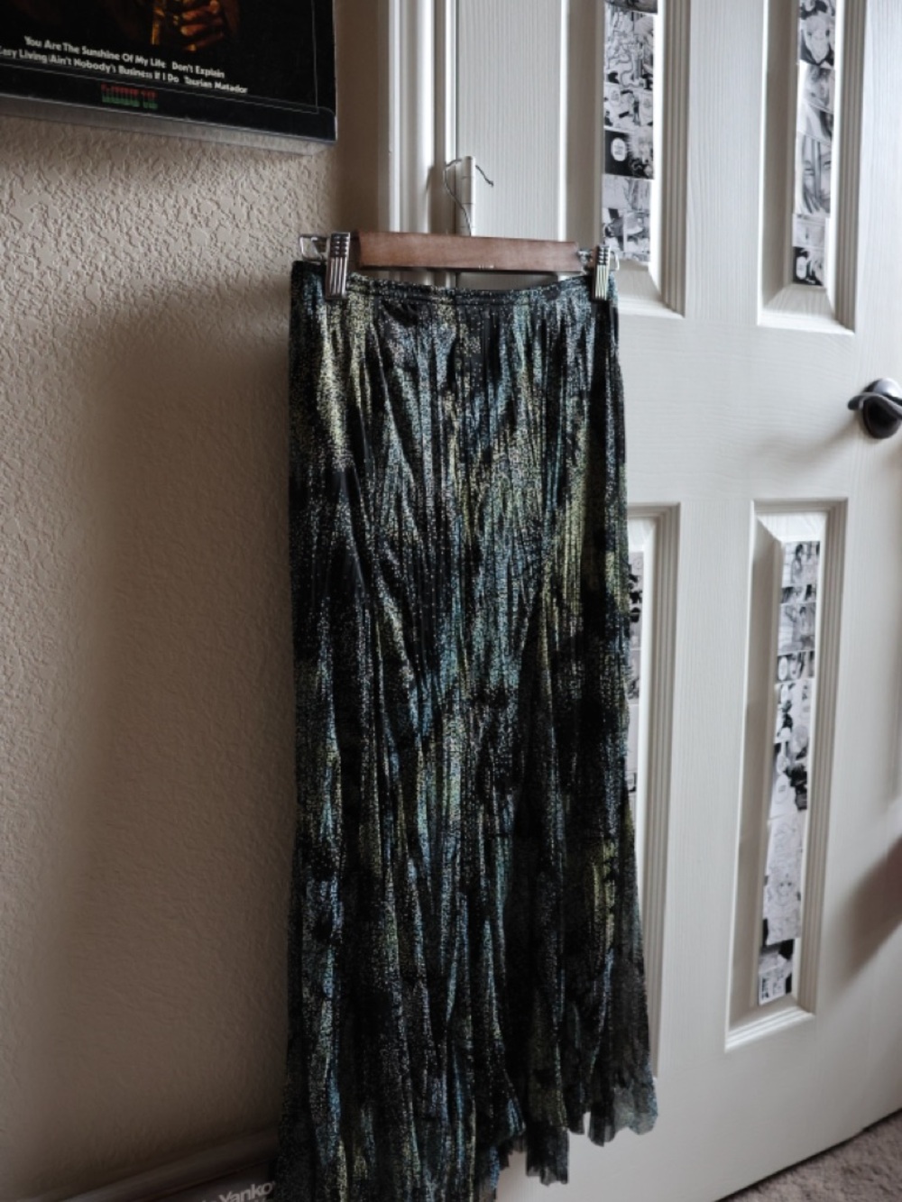 RAFAEL Black Maxi Skirt with Green & Blue Metallic Highlights
